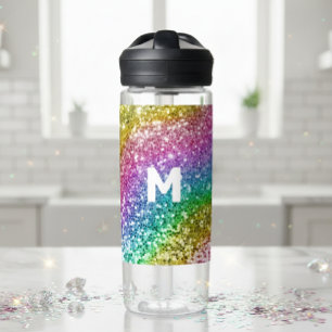 Monogram Glitter Personalized Rainbow   Water Bottle