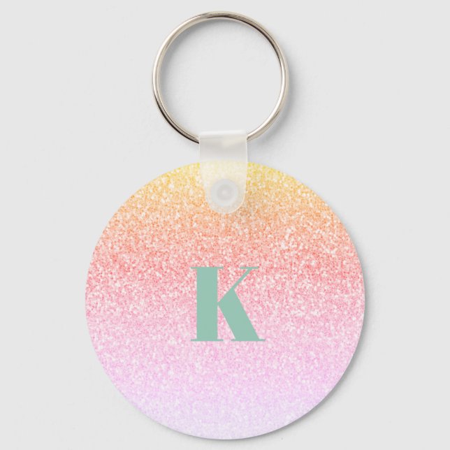 Monogram Glitter Rainbow Keychain (Front)
