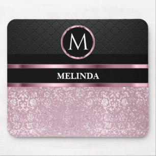 Monogram Glittery Pretty Pink and Black Mouse Pad