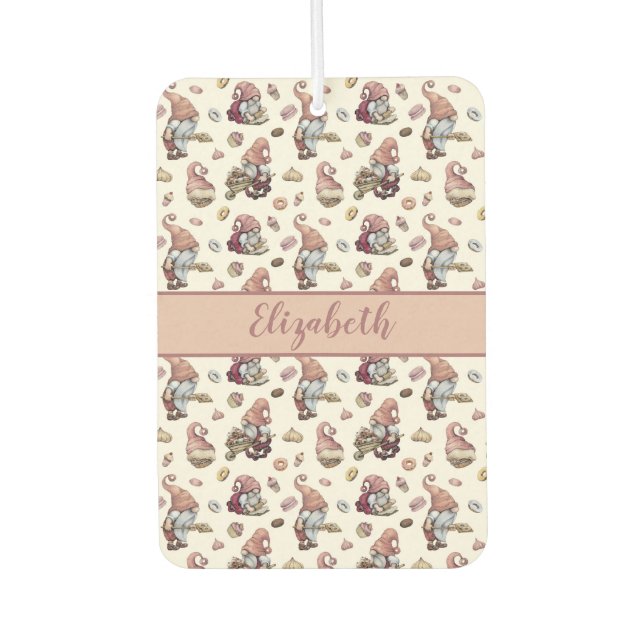 Monogram Gnomes Baking Cupcakes Doughnuts  Air Freshener (Front)