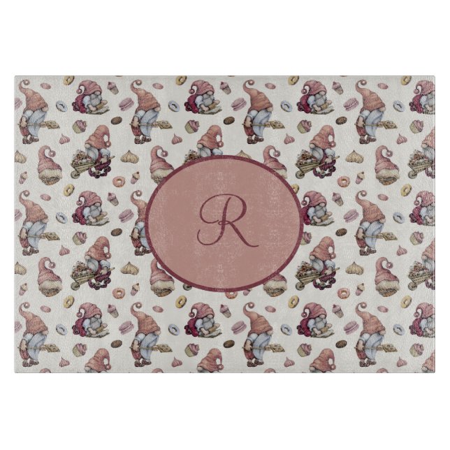 Monogram Gnomes Baking, Cupcakes, Doughnuts, Cute  Cutting Board (Front)
