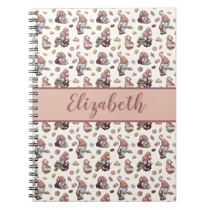 Monogram Gnomes Baking Cupcakes Doughnuts Pink Scr Notebook