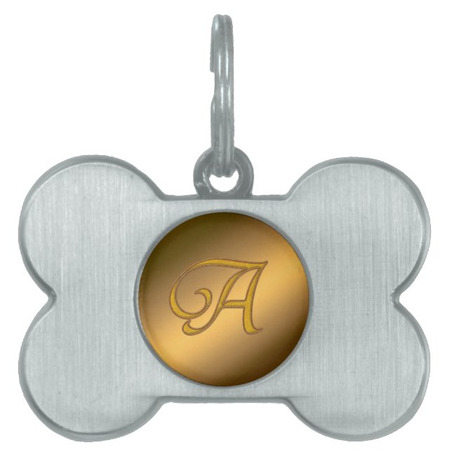 Monogram Gold A Pet ID Tag (Front)