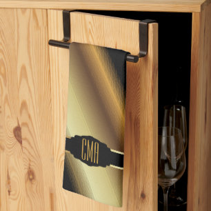 Monogram Gold Abstract Diagonal Stripes Kitchen Towel