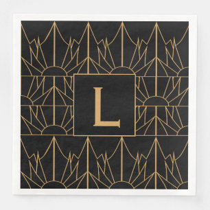 Monogram Gold and Black Art Deco Pattern Napkin
