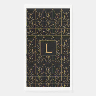 Monogram Gold and Black Art Deco Pattern Napkin