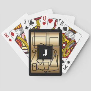 Monogram Gold and Black Geometric Playing Cards