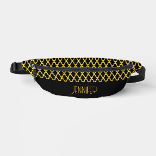 Monogram gold and black quatrefoil pattern fanny pack