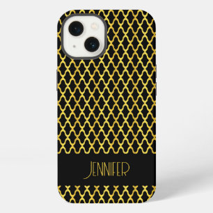 Monogram gold and black quatrefoil pattern iPhone 13 case