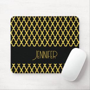 Monogram gold and black quatrefoil pattern mouse pad