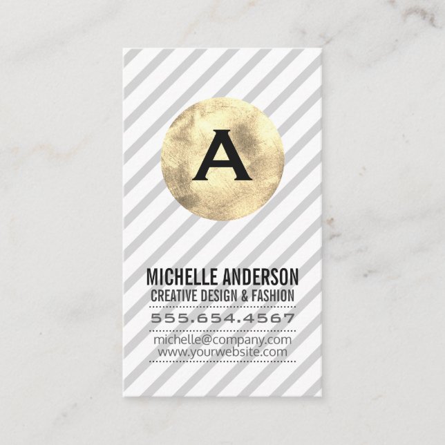 Monogram / Gold and Stripes Business Card (Front)