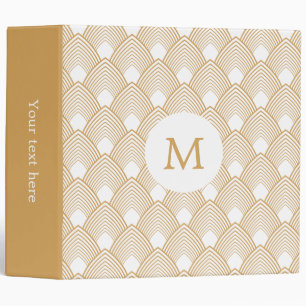Monogram Gold and White Art Deco Pattern Binder