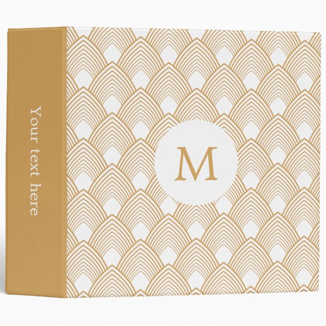 Monogram Gold and White Art Deco Pattern Binder (Front/Spine)