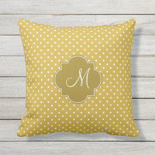 Monogram Gold and White Polka Dot Pattern Throw Pillow