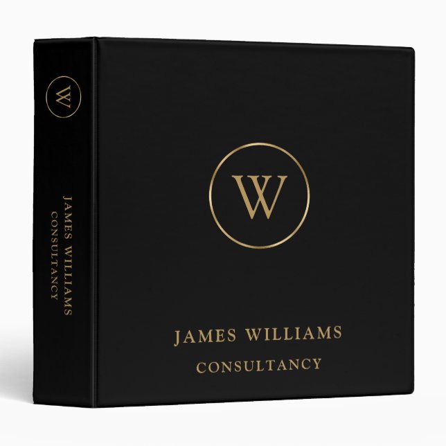 Monogram Gold Black Business Binder (Front/Spine)