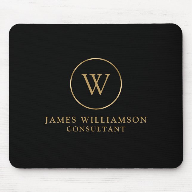 Monogram Gold Black Business Mouse Pad (Front)