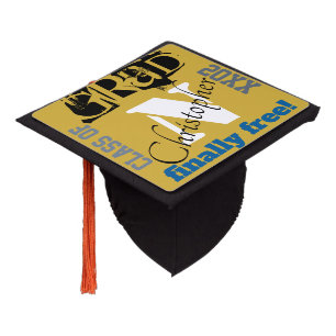 Monogram Gold Black Finally Free Graduation Cap Topper