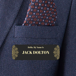 Monogram Gold Black   Minimalist Elegant Modern Name Tag