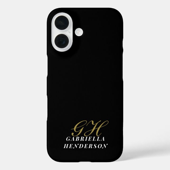 Monogram Gold Black Minimalist White Name Elegant  Case-Mate iPhone Case (Back)