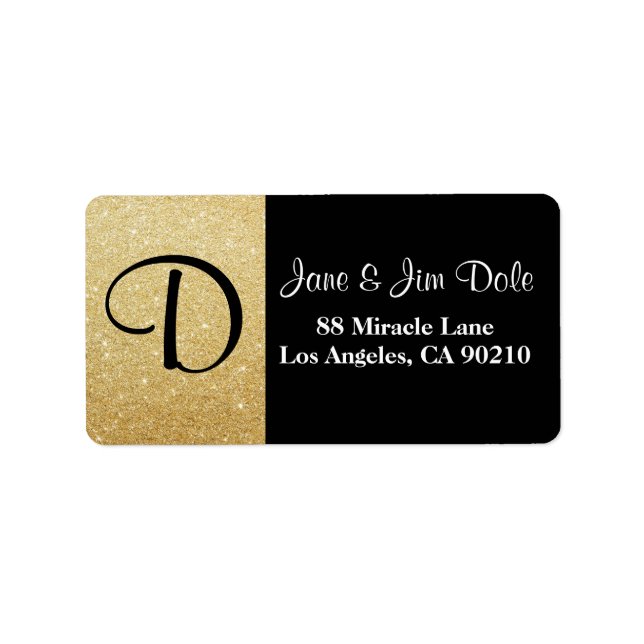 Monogram Gold & Black Return Address Label (Front)
