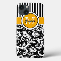 Monogram Gold Black White Striped Damask iPad Air