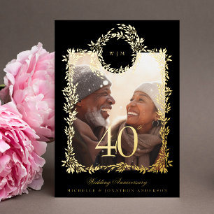 Monogram Gold Botanical 40th Wedding Anniversary
