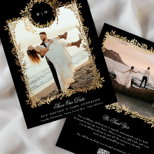 Monogram Gold Botanical Wreath Wedding Photo Frame Save The Date