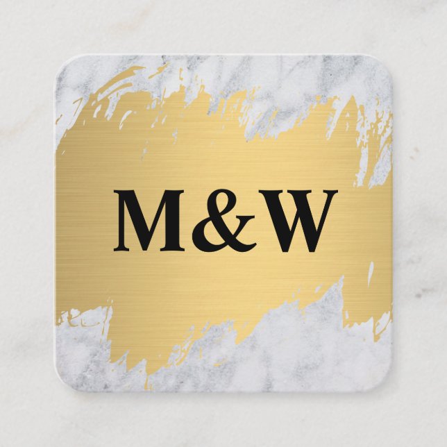 Monogram Gold Brushed and Marble Square Business Card (Front)