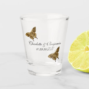Monogram Gold Butterfly Wedding Favours Shot Glass