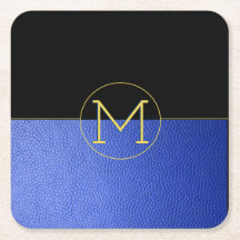 Monogram Gold Circle Blue Faux Leather & Black