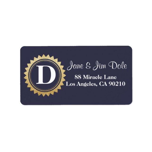 Monogram Gold Circle Return Address Label Navy 01 (Front)