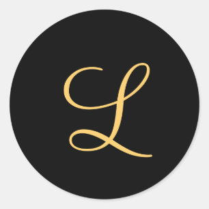Monogram , gold coloured initial L on black,  Classic Round Sticker