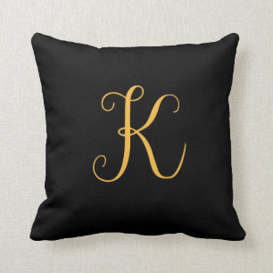 Monogram gold-coloured "K" on black Throw Pillow
