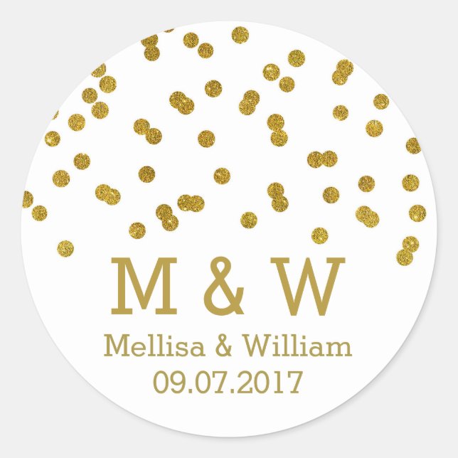 Monogram Gold Confetti Wedding Favour Tags (Front)