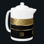 Monogram Gold Damask and Black<br><div class="desc">Teapot. Monogram Gold Damask and Black Pattern Design. 📌If you need further customization, please click the "Click to Customize further" or "Customize or Edit Design" button and use our design tool to resize, rotate, change text colour, add text and so much more. ⭐This Product is 100% Customizable. Graphics and /...</div>