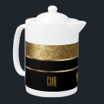 Monogram Gold Damask and Black<br><div class="desc">Teapot. Monogram Gold Damask and Black Pattern Design. 📌If you need further customization, please click the "Click to Customize further" or "Customize or Edit Design" button and use our design tool to resize, rotate, change text colour, add text and so much more. ⭐This Product is 100% Customizable. Graphics and /...</div>