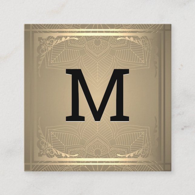Monogram | Gold Decorative Border Square Business Square Business Card (Front)