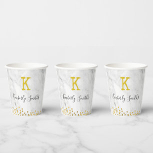 Monogram Gold dots on Marble Paper Cups