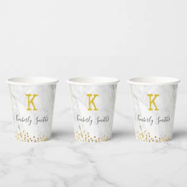  Monogram Gold dots on Marble  Paper Cups (Multi)