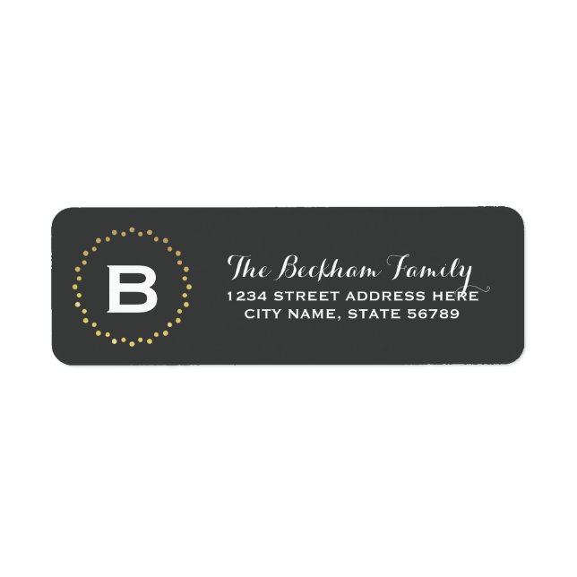 Monogram Gold Dots Return Address Label / Grey (Front)