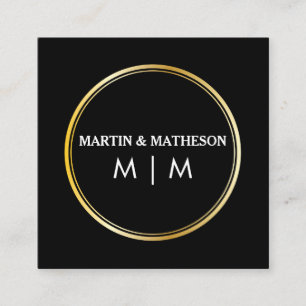 Monogram Gold Double Ring Square Business Card