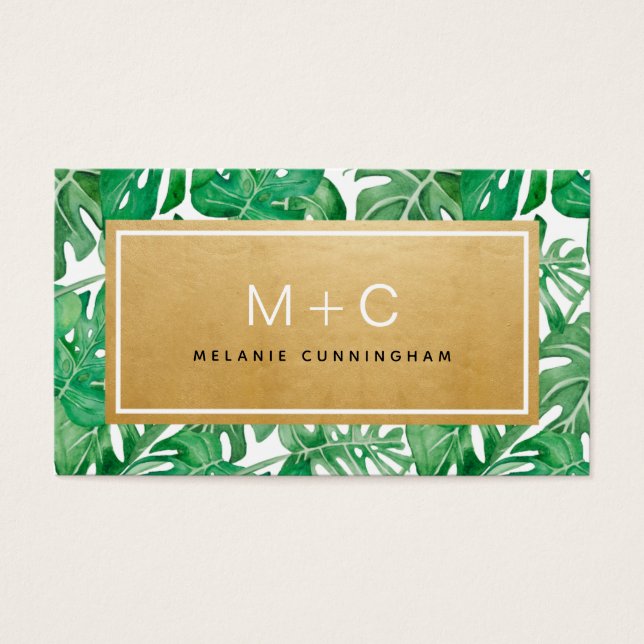 Monogram Gold Feuille Carte de visite Tropical (Devant)