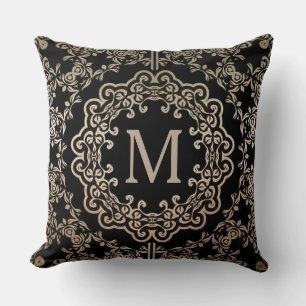 Monogram Gold Filigree Motif Throw Pillow