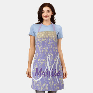 Monogram Gold Floral on Lavender Apron