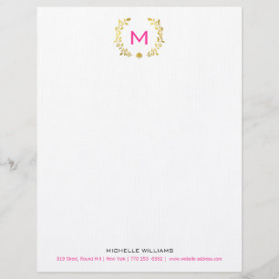 Monogram Gold Foil Laurel & Spade Letterhead