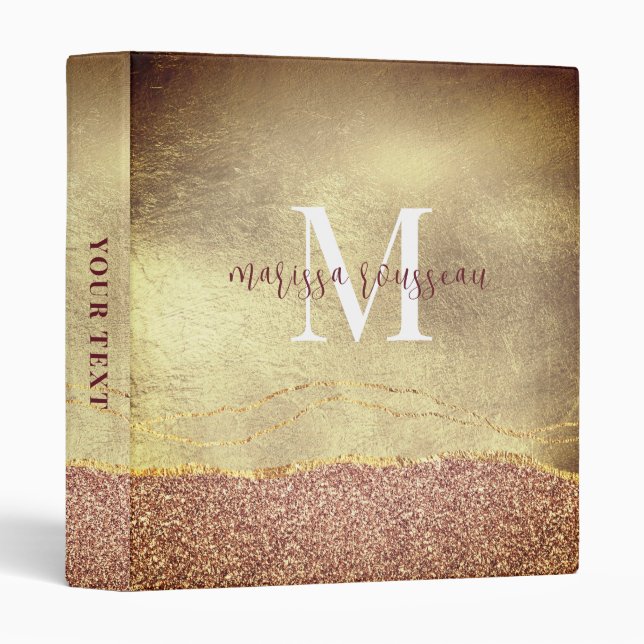 Monogram Gold Foil Rose Gold Glitter Script Binder (Front/Spine)