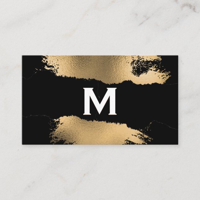 Monogram | Gold Foil Splatter | Torn Effect Business Card (Front)