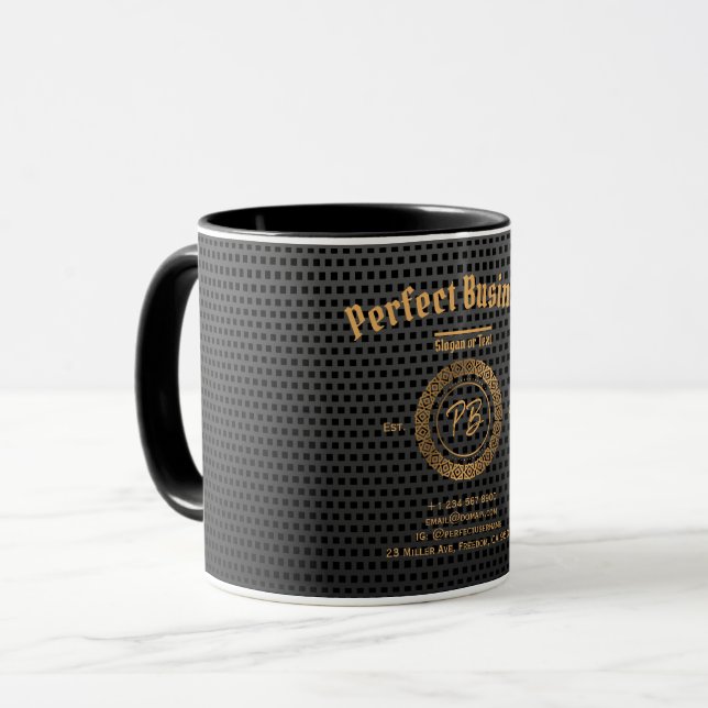 Monogram Gold Frame Black Professional Luxury Chic Mug (Front Left)