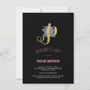 Monogram Gold Glitter Bachelorette Party Invite