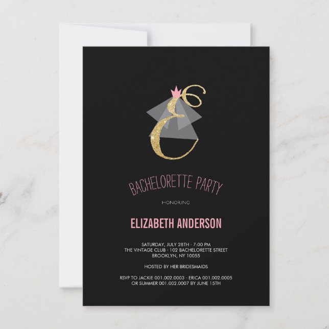 Monogram Gold Glitter Bachelorette Party Invite (Front)